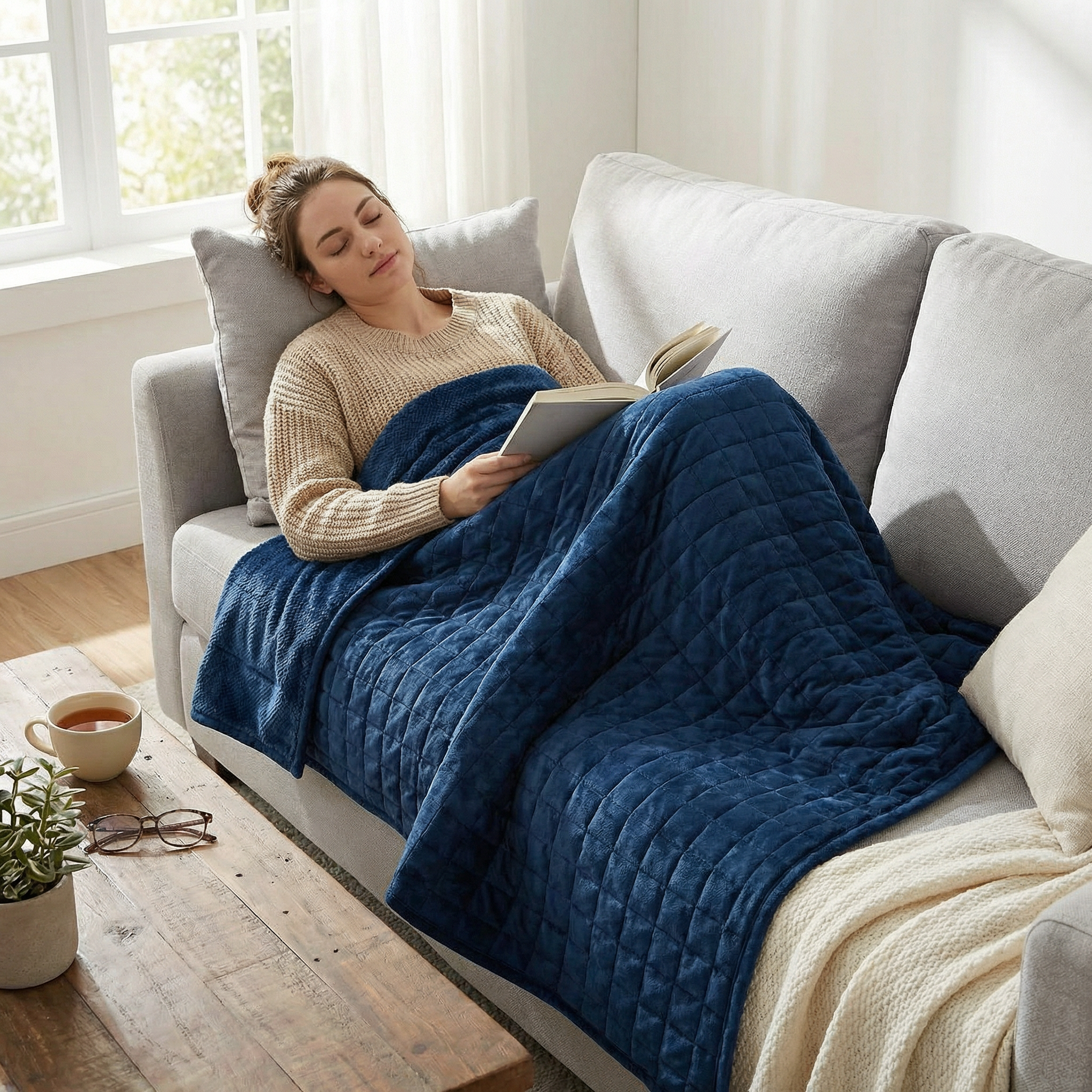 Originele therapiedeken - Gewichtsdeken met 4-seizoenen hoes in blauw voor volwassenen