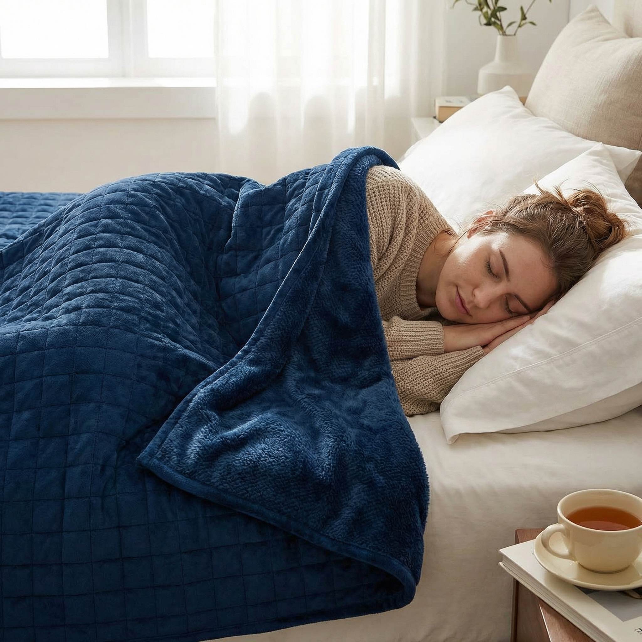 Originele therapiedeken - Gewichtsdeken met 4-seizoenen hoes in blauw voor volwassenen