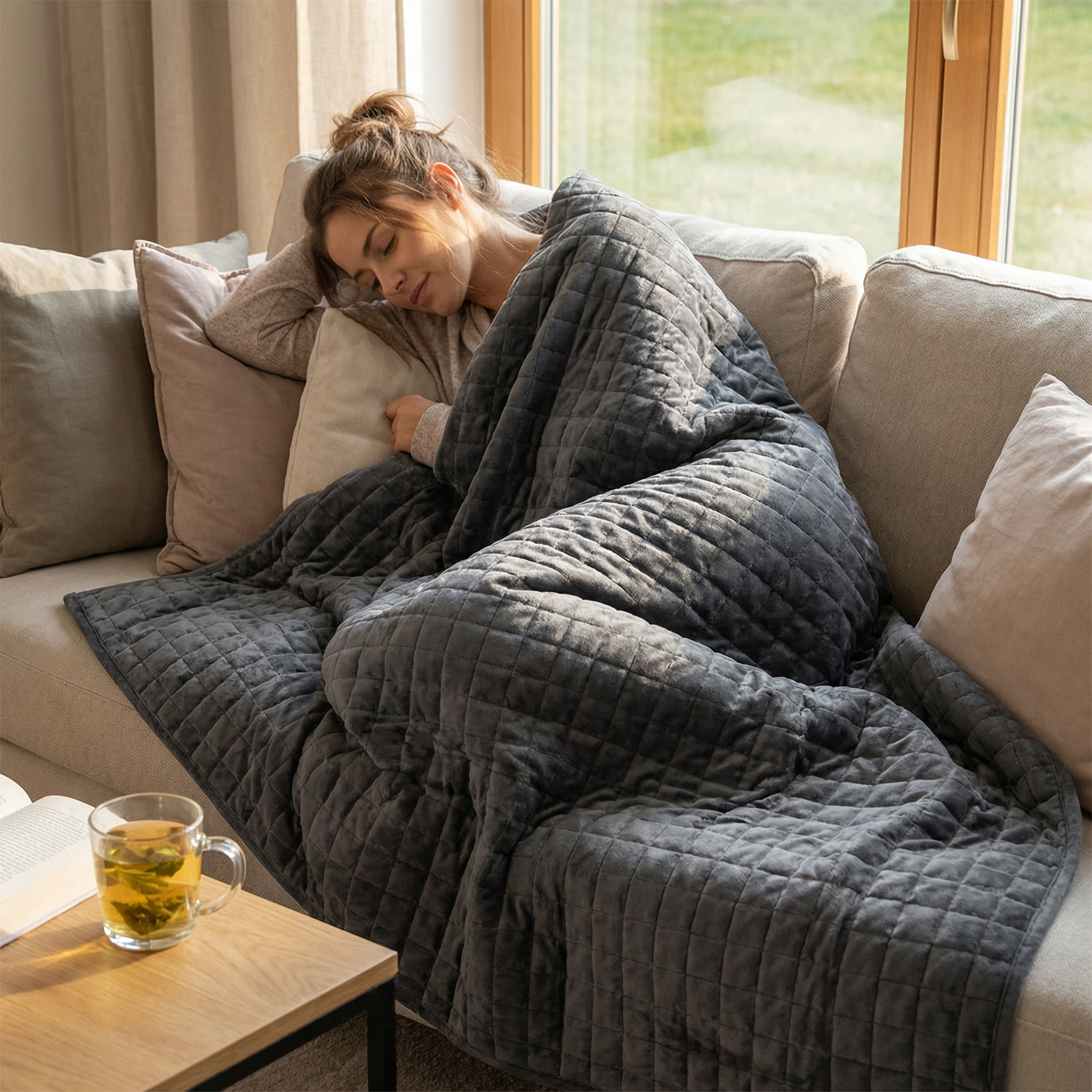 Original Therapiedecke - Gewichtsdecke mit 4-Jahreszeiten Bezug in Graphitgrau für Erwachsene