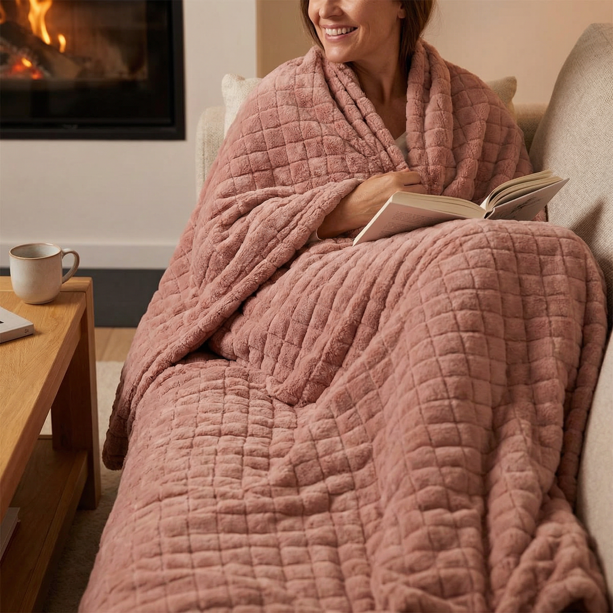 Original Therapiedecke - Gewichtsdecke mit 4-Jahreszeiten Bezug in Puderrosa für Erwachsene