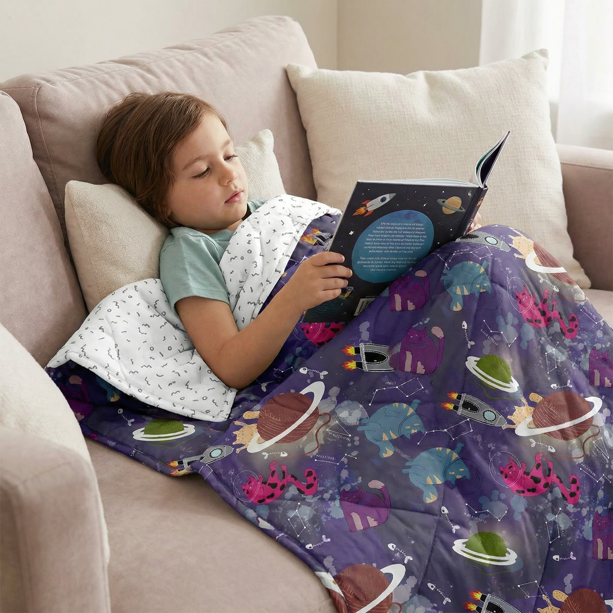 Original Therapiedecke - Weltall Gewichtsdecke mit Baumwollbezug für Kinder