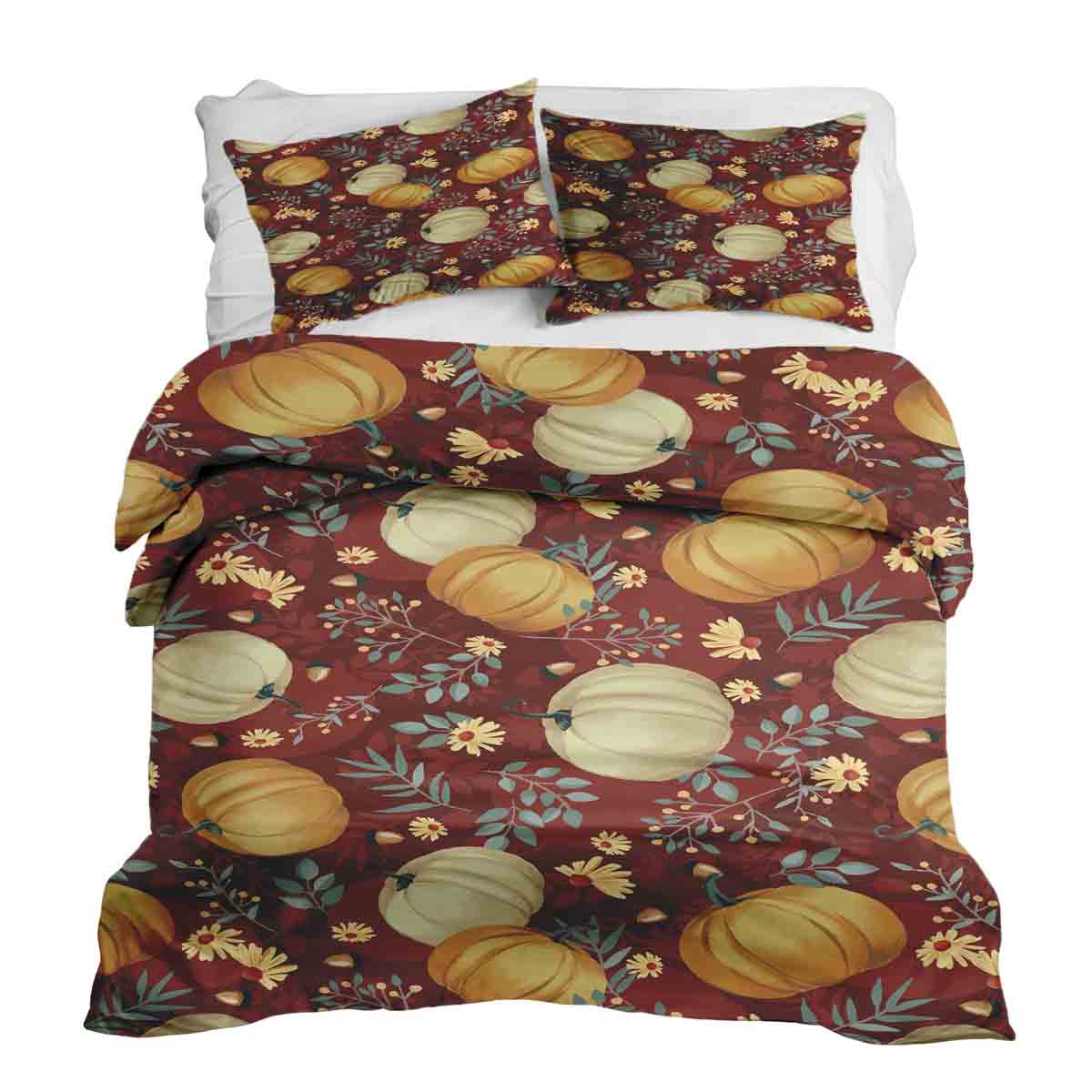 Therapiedekens beddengoed set rood met pompoenen