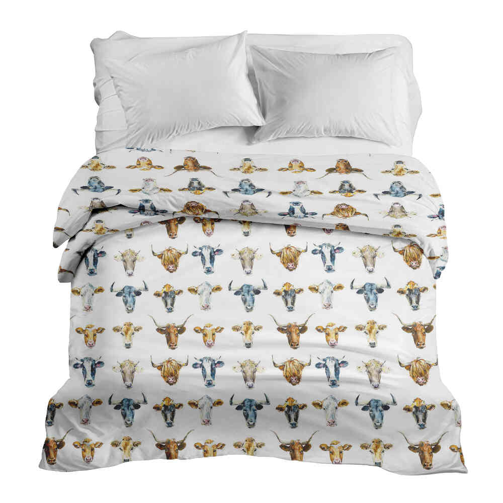 Originele therapiedeken - katoenen hoes wit met stierenkoppen