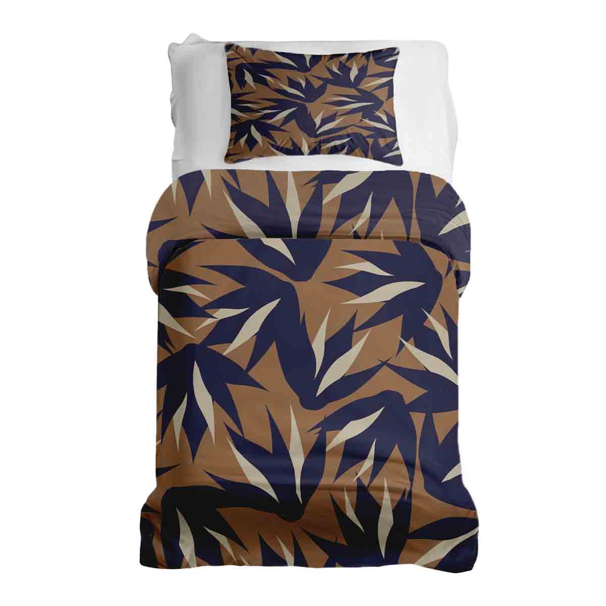 Therapiedekens beddengoed set bruin met blauwe bladeren