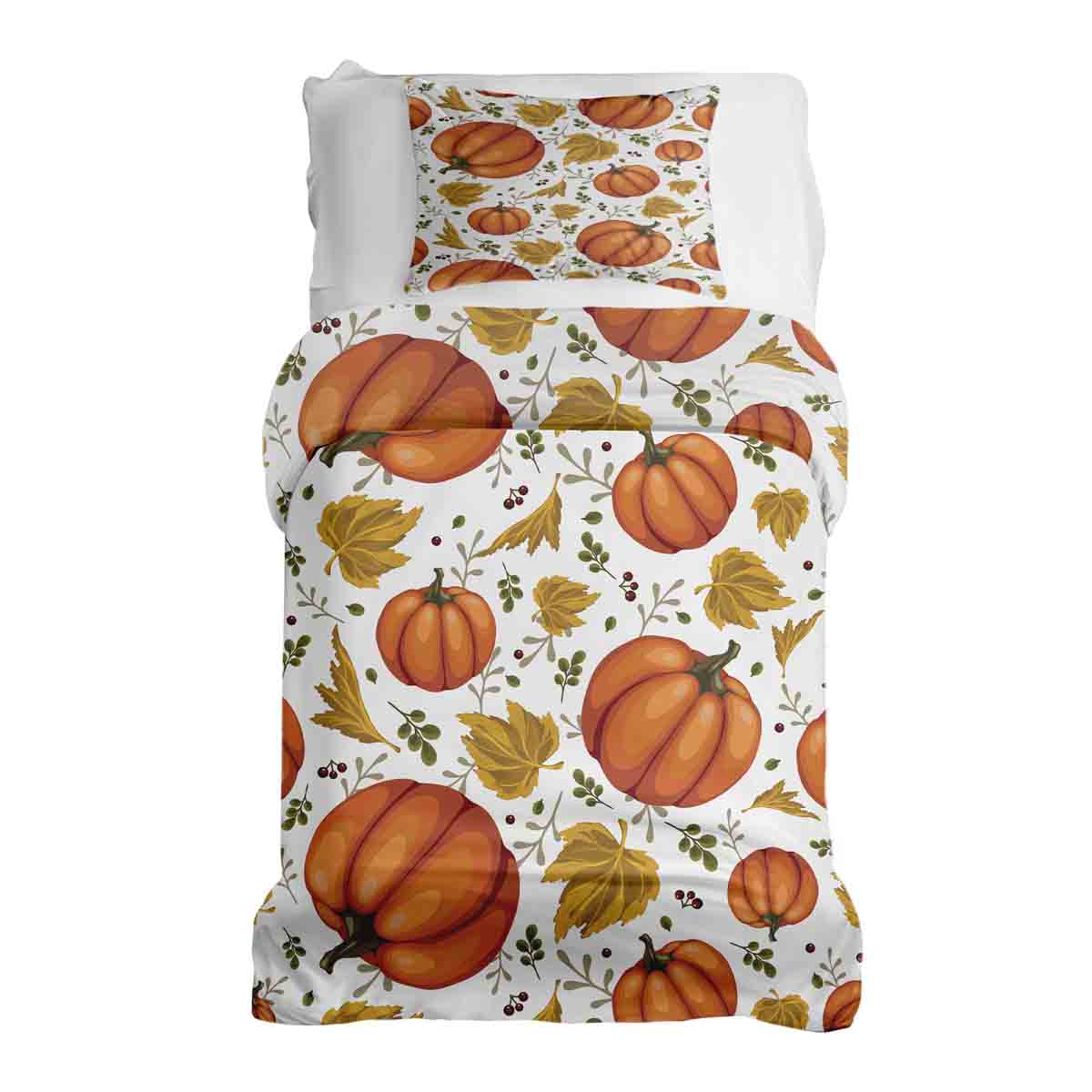 Original Therapiedecke - Baumwoll Bettwäsche Set Weiß mit großen Kürbissen