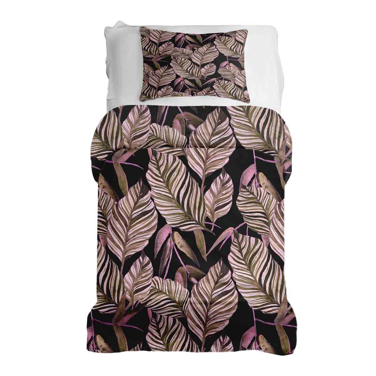 Therapiedekens beddengoed set zwart met paarse bladeren