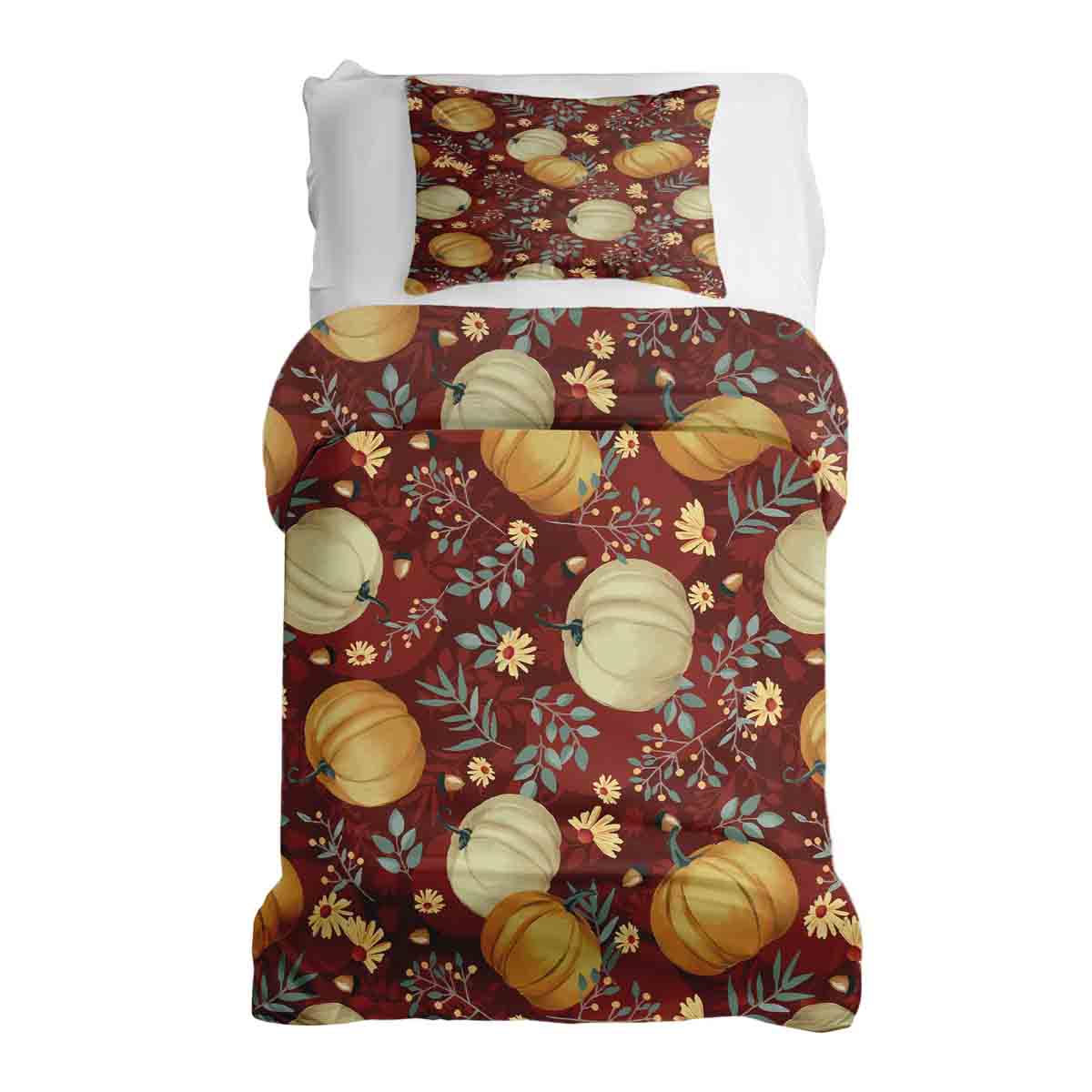 Therapiedekens beddengoed set rood met pompoenen