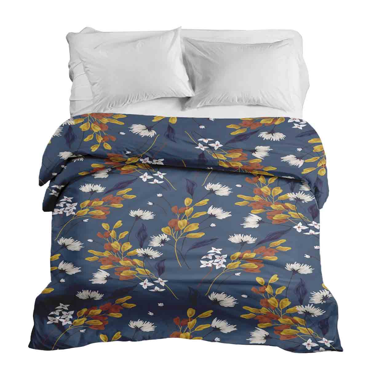 Originele therapiedeken - katoenen hoes blauw met boeket bloemen
