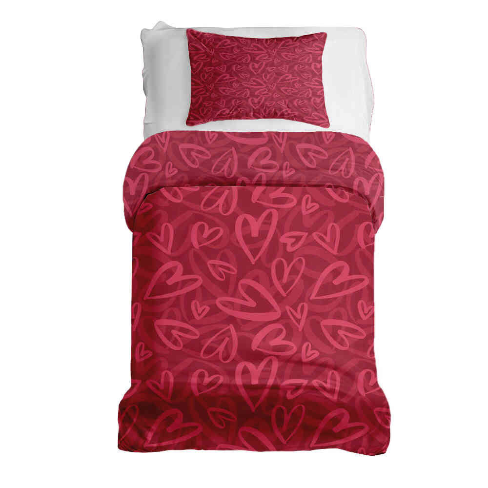 Therapiedekens beddengoed set rood met roze hartmotief