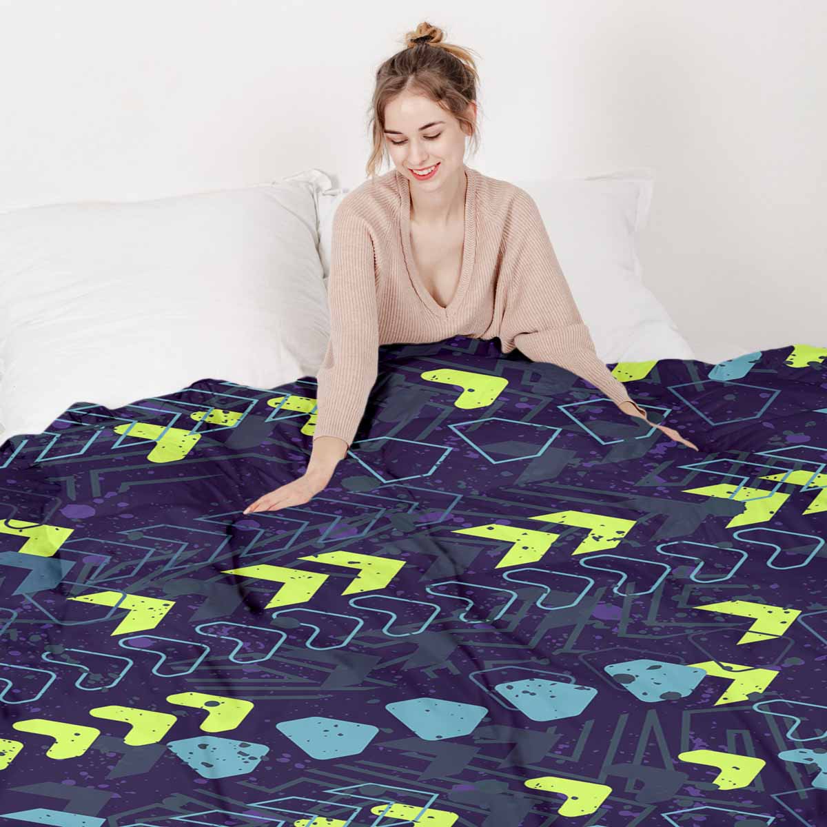 Therapiedekens beddengoed set donkerblauw met pijlen