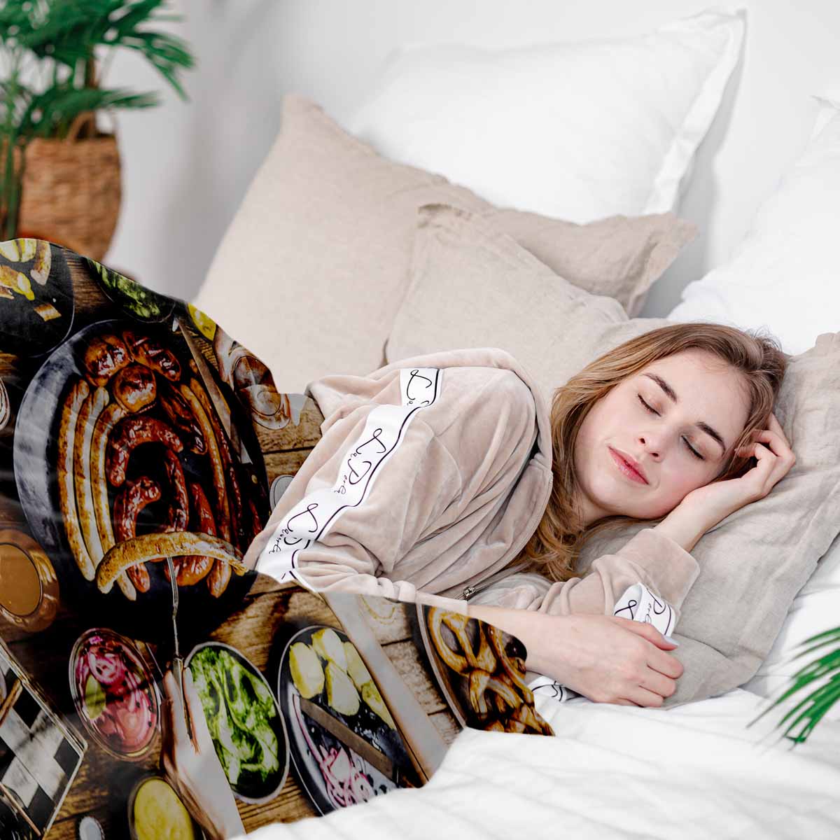 Therapiedekens beddengoedset met worstbord