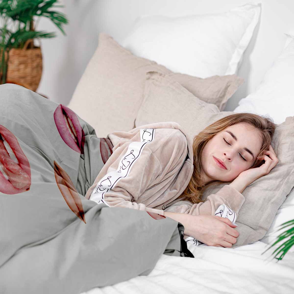 Originele therapiedeken - katoenen hoes wit met lippen