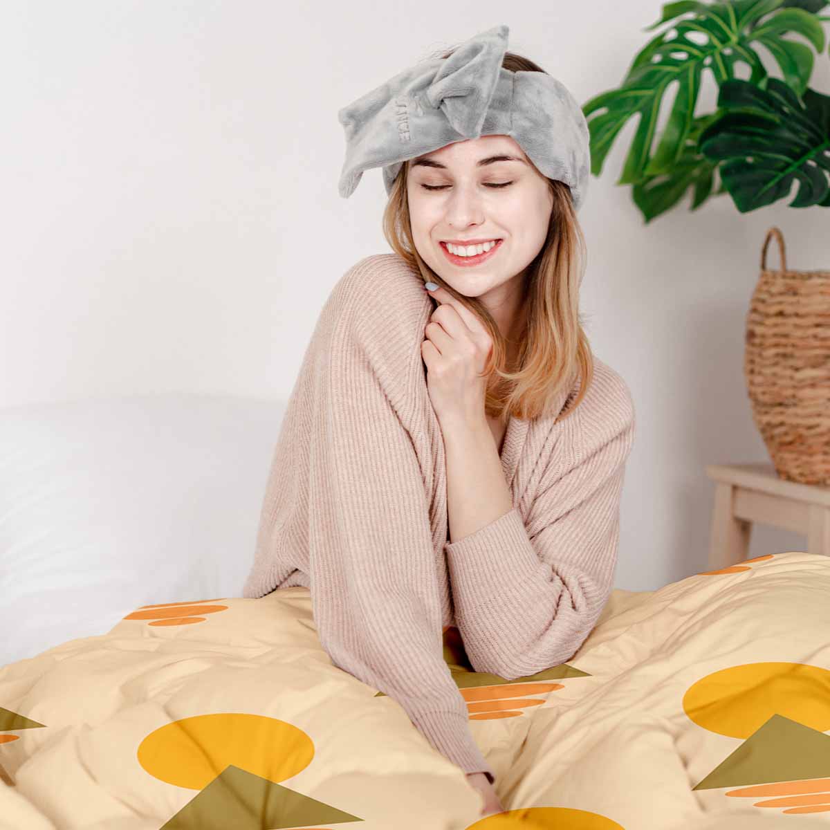 Therapiedekens beddengoedset met gele vormen