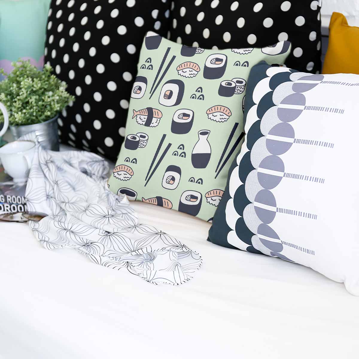 Gesundheitskissen Hellgrün mit Sushi