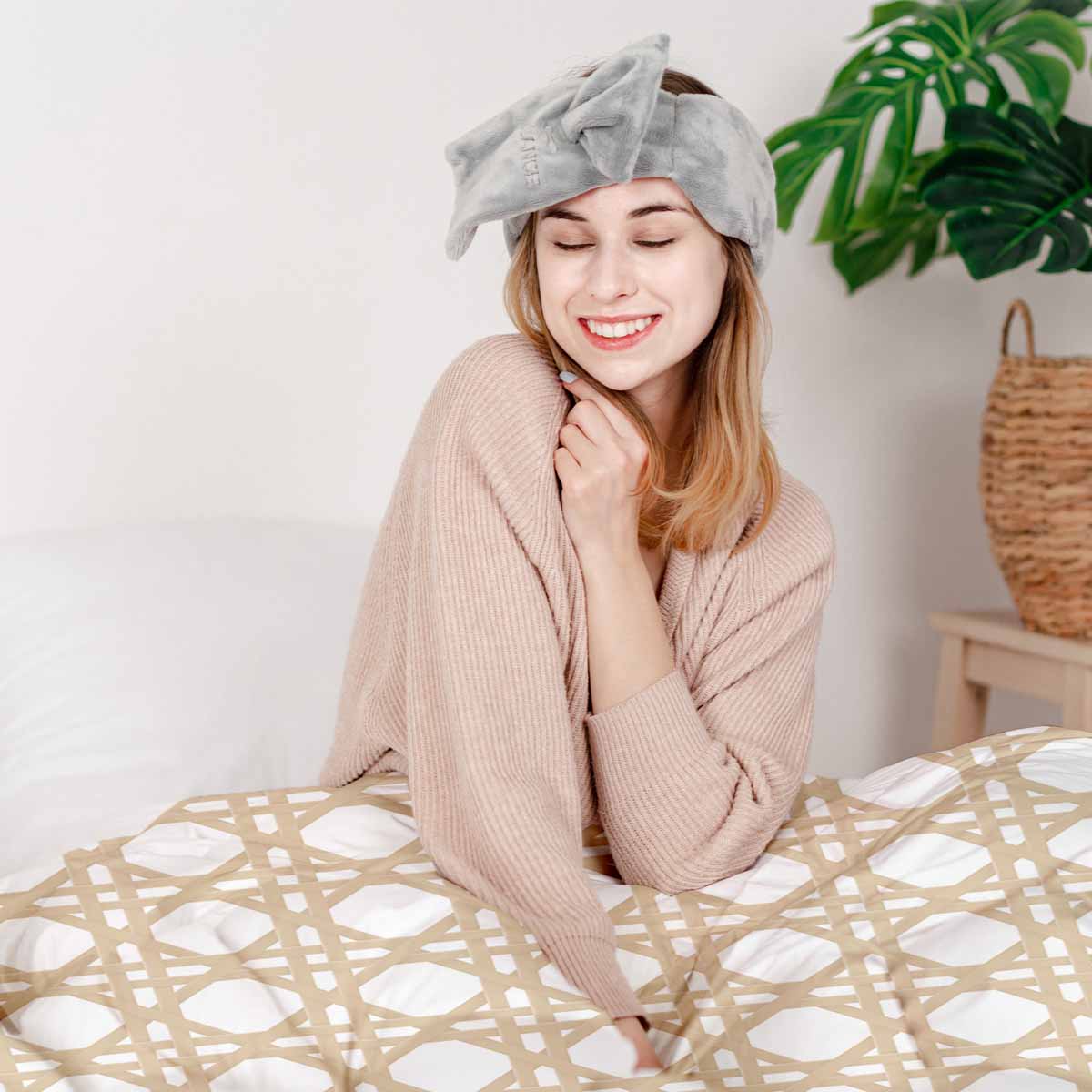 Therapiedekens beddengoed set wit met cirkels beige