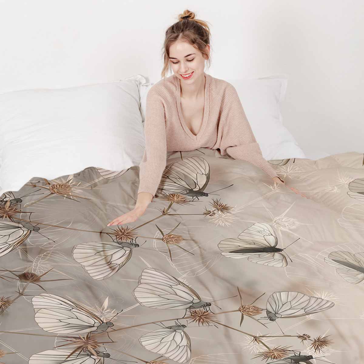 Original Therapiedecke - Baumwoll Bettwäsche Set Beige mit Motten