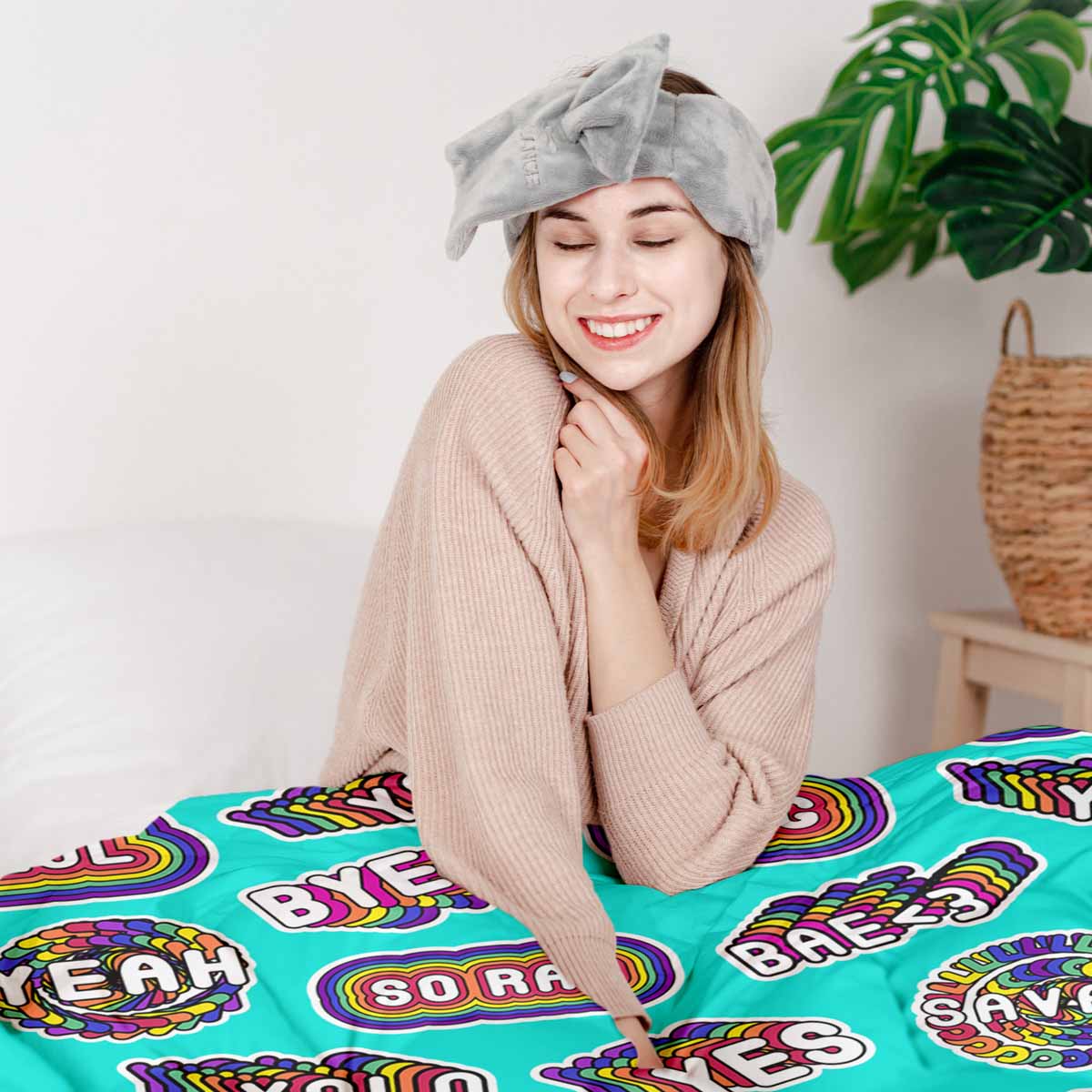 Therapiedekens beddengoedset turquoise met spreuken