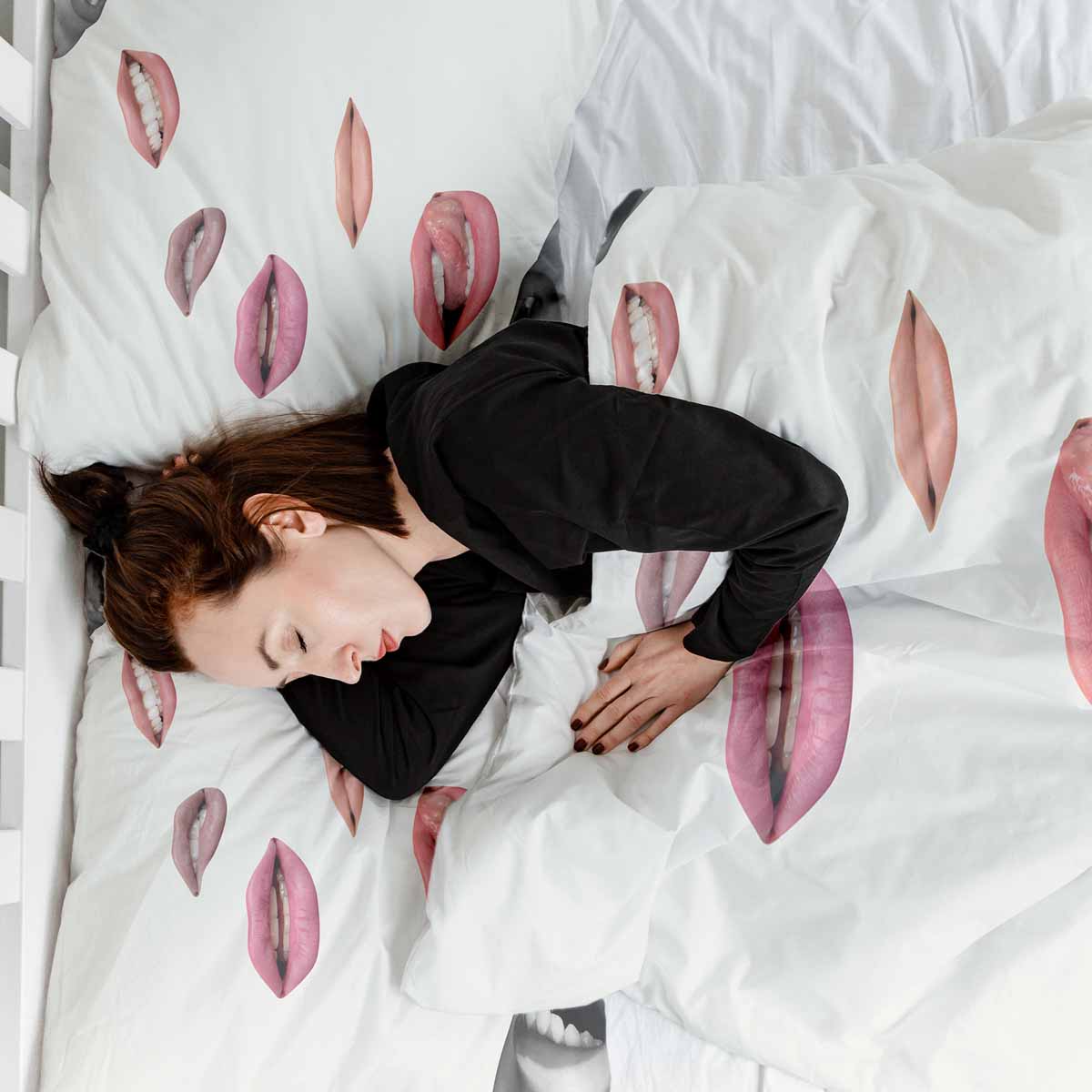 Therapiedekens beddengoed set wit met lippen