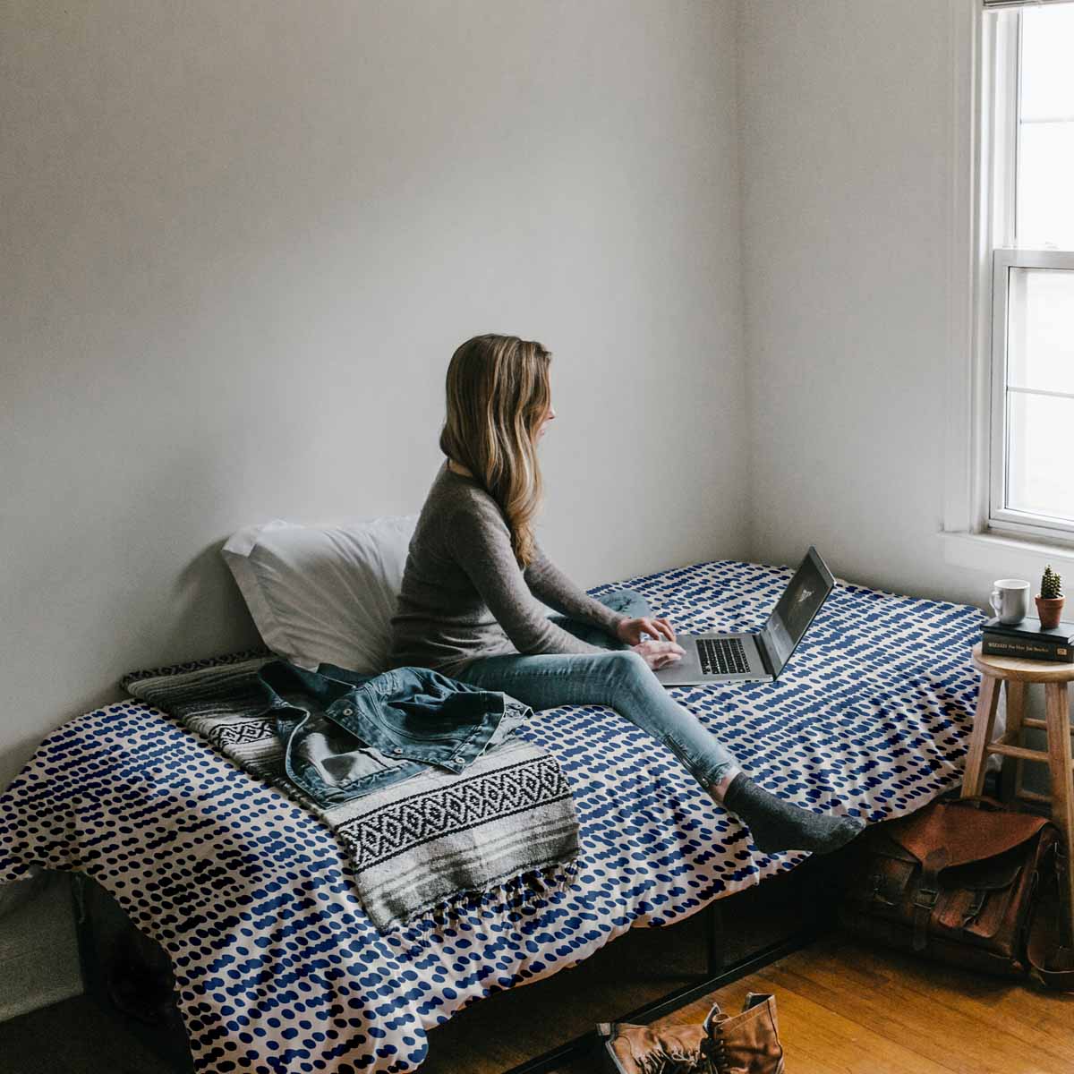 Therapiedekens beddengoedset met blauwe stippen