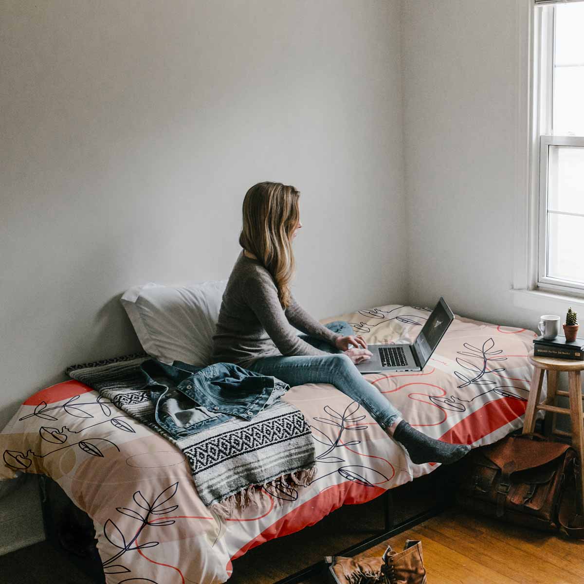 Original Therapiedecke - Baumwoll Bettwäsche Set Beige mit abstraktem Gesicht