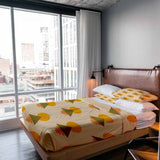 Therapiedekens beddengoedset met gele vormen