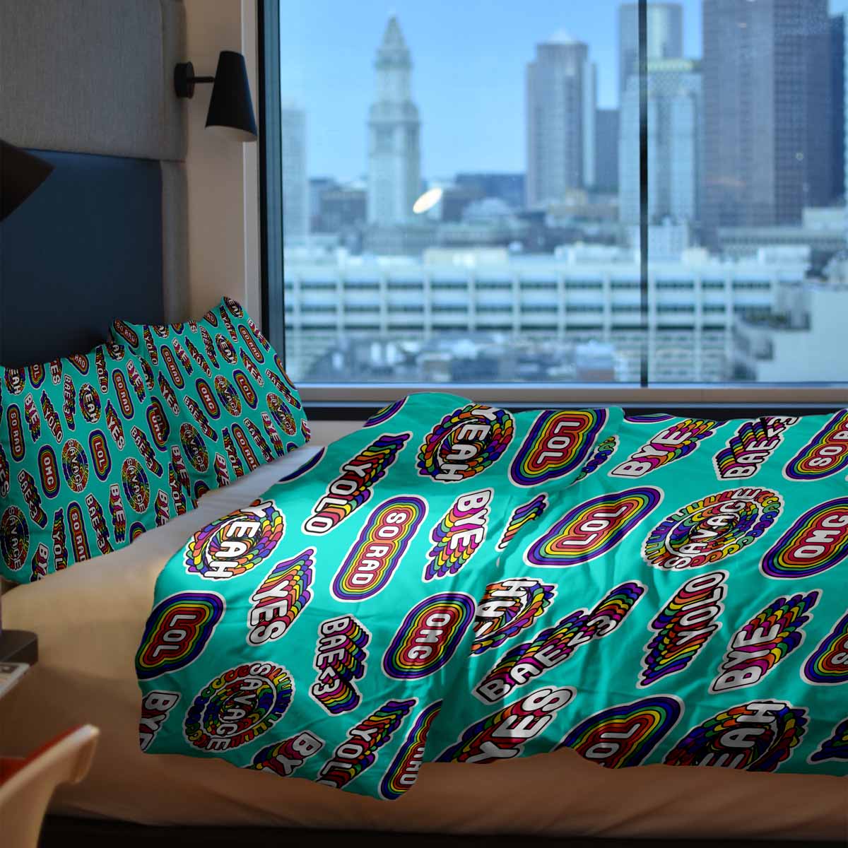 Therapiedekens beddengoedset turquoise met spreuken