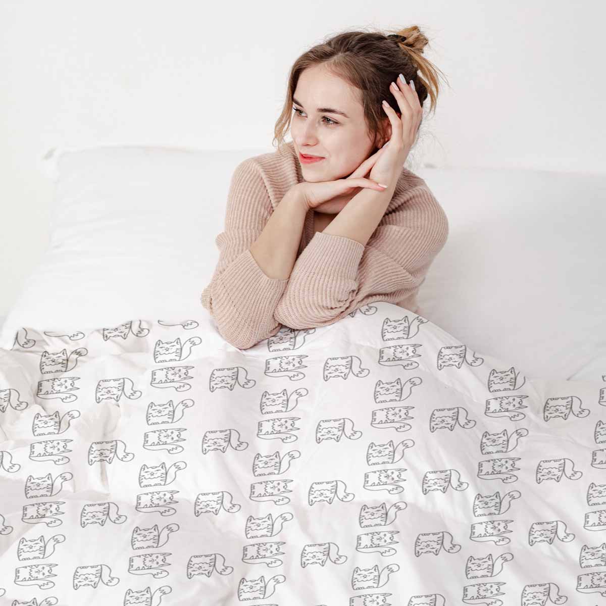 Therapiedekens beddengoed set wit met kater