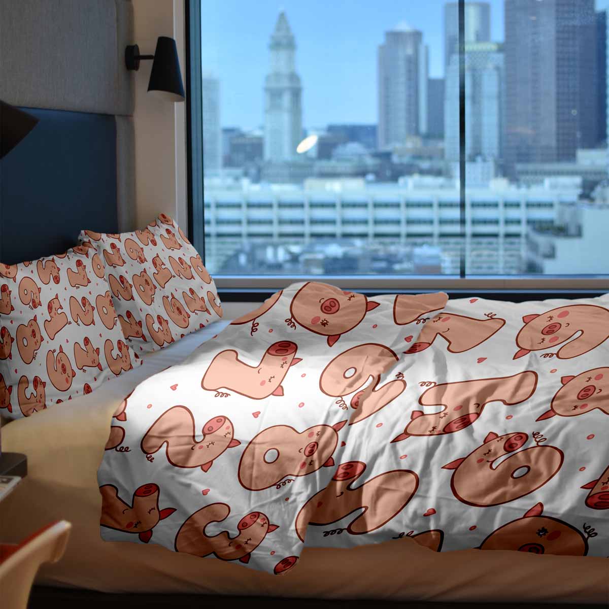 Therapiedekens beddengoed set wit met cijfers en varkens