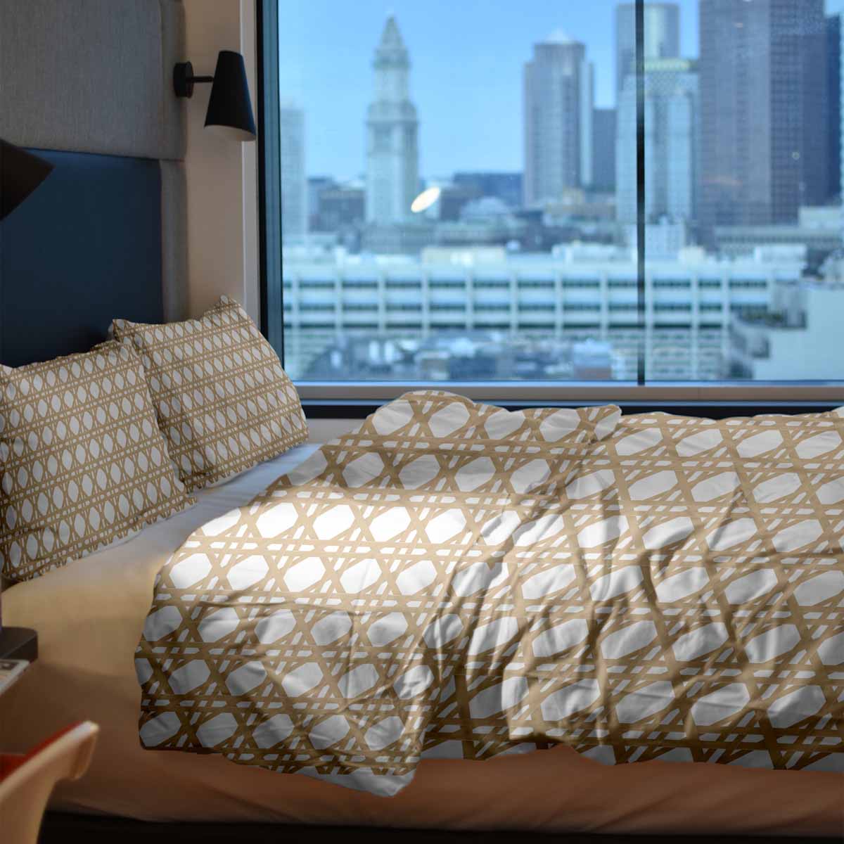 Originele therapiedeken - katoenen hoes wit met beige cirkels