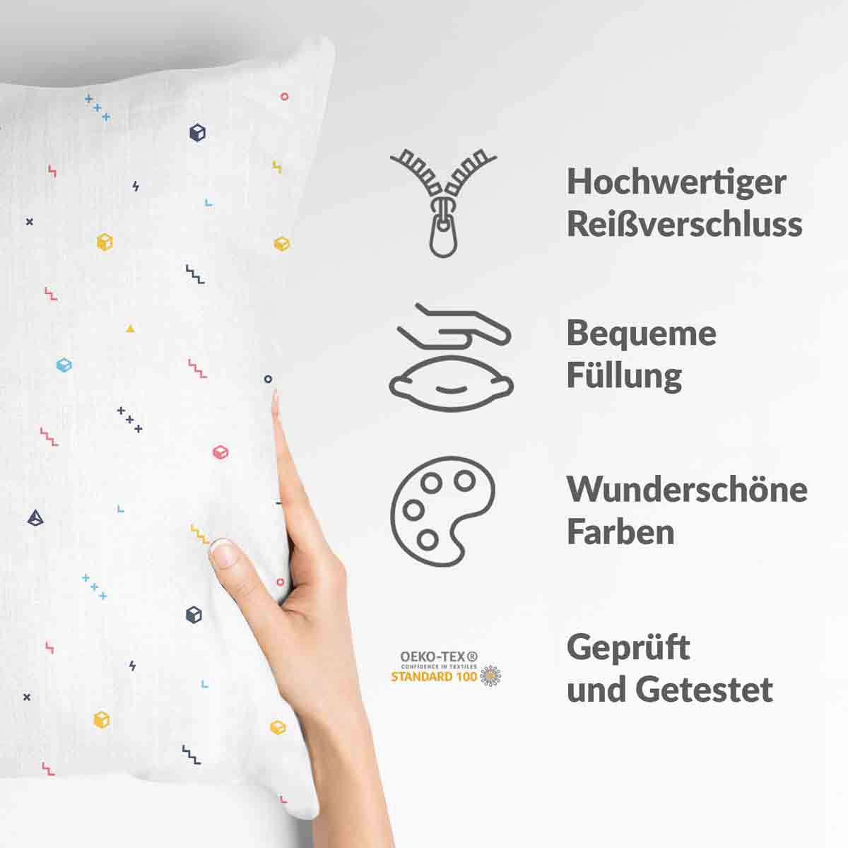 Gezondheidskussen wit met kleurrijke vormen