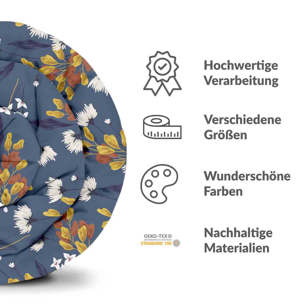 Originele therapiedeken - katoenen hoes blauw met boeket bloemen