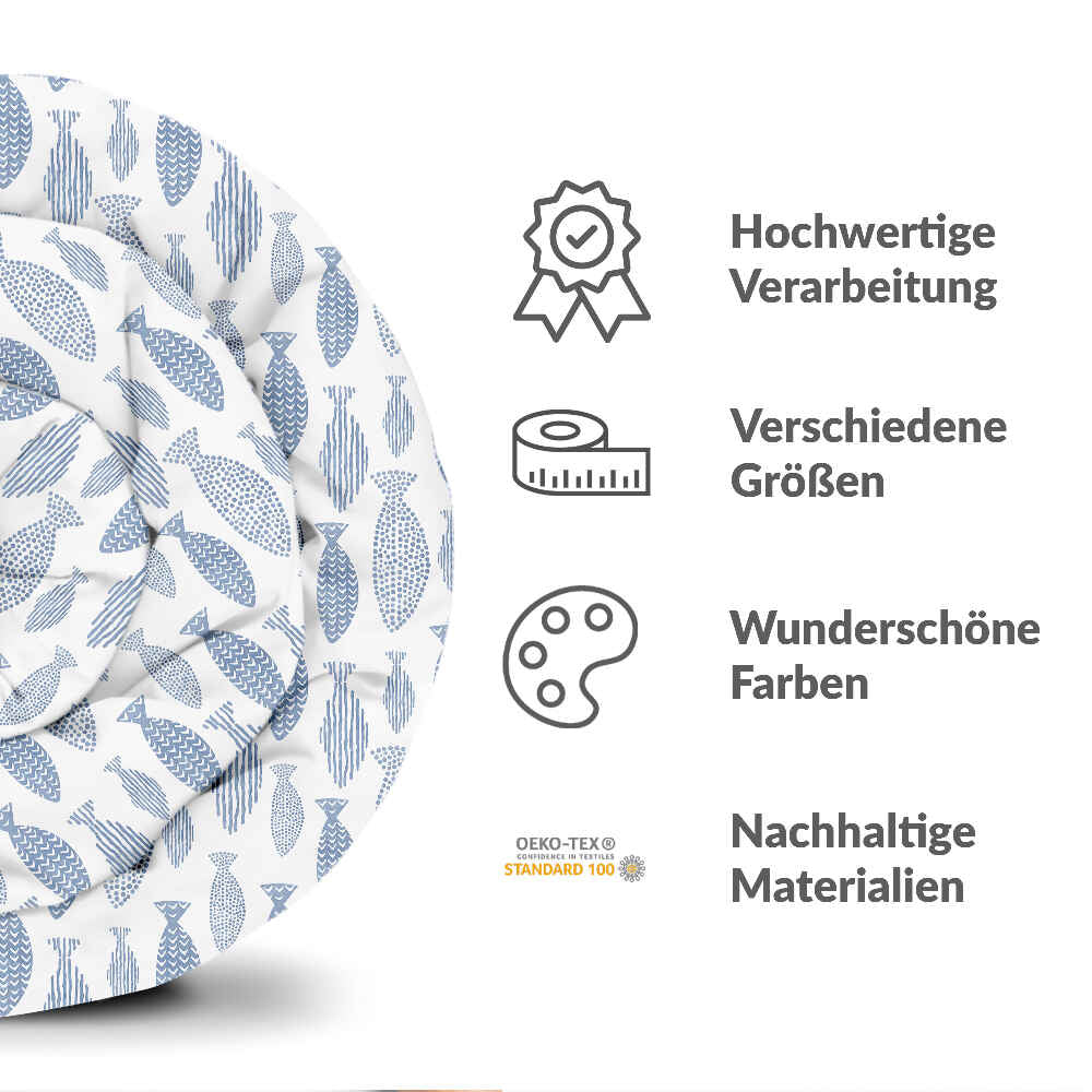 Original Therapiedecke - Baumwollbezug blaue Fische