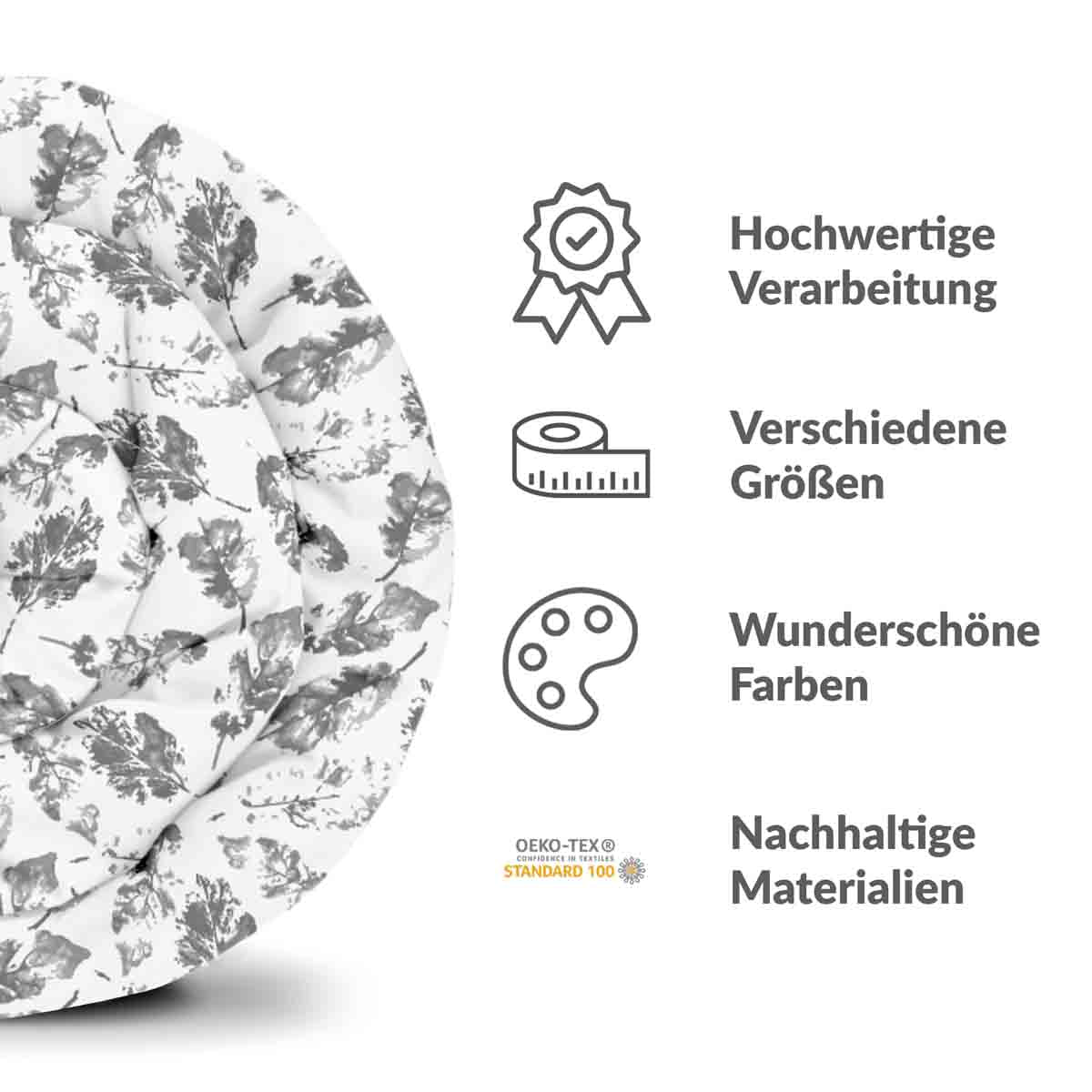 Originele therapiedeken - katoenen hoes wit met grijze bladeren