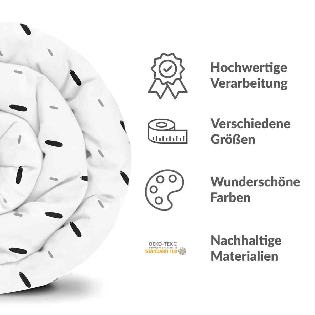 Original Therapiedecke - Baumwoll Bettwäsche Set Weiß mit kurzen Strichen