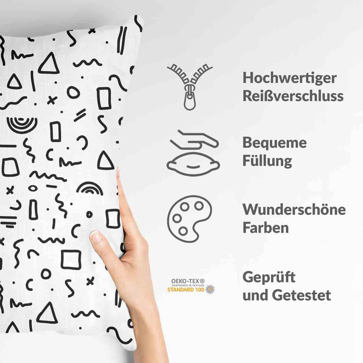 Gezondheidskussen wit met vormen in zwart