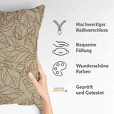 Gezondheidskussen beige met bladvorm zwart