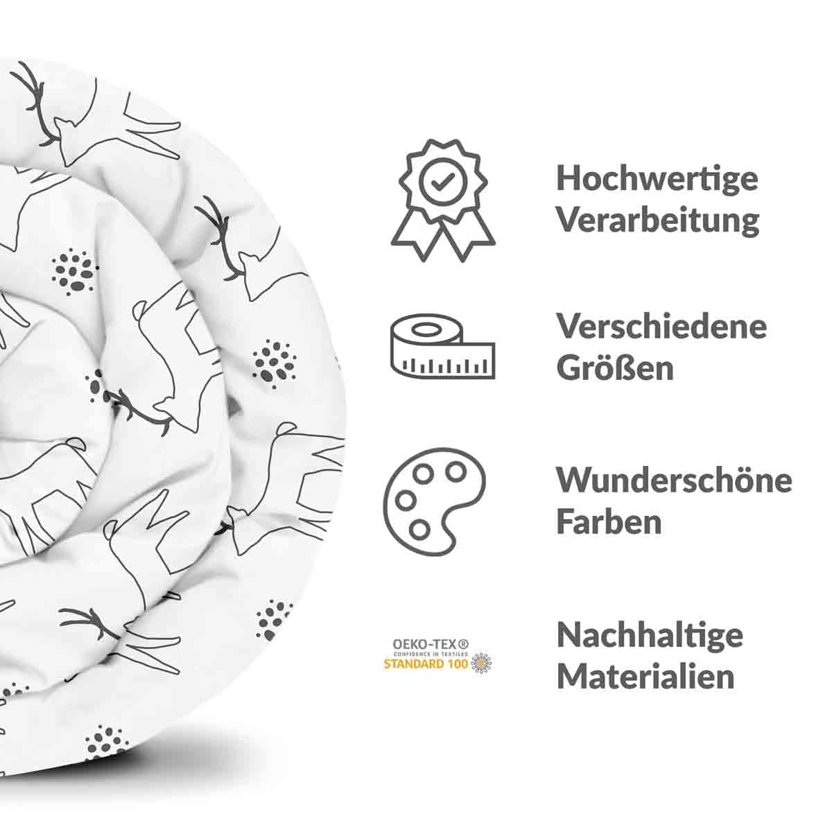 Original Therapiedecke - Baumwoll Bettwäsche Set Weiß mit Hirsch