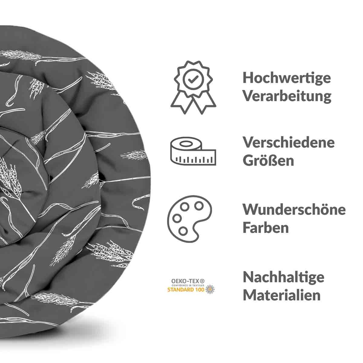 Original Therapiedecke - Baumwoll Bettwäsche Set Dunkelgrau mit weißen Zweigen