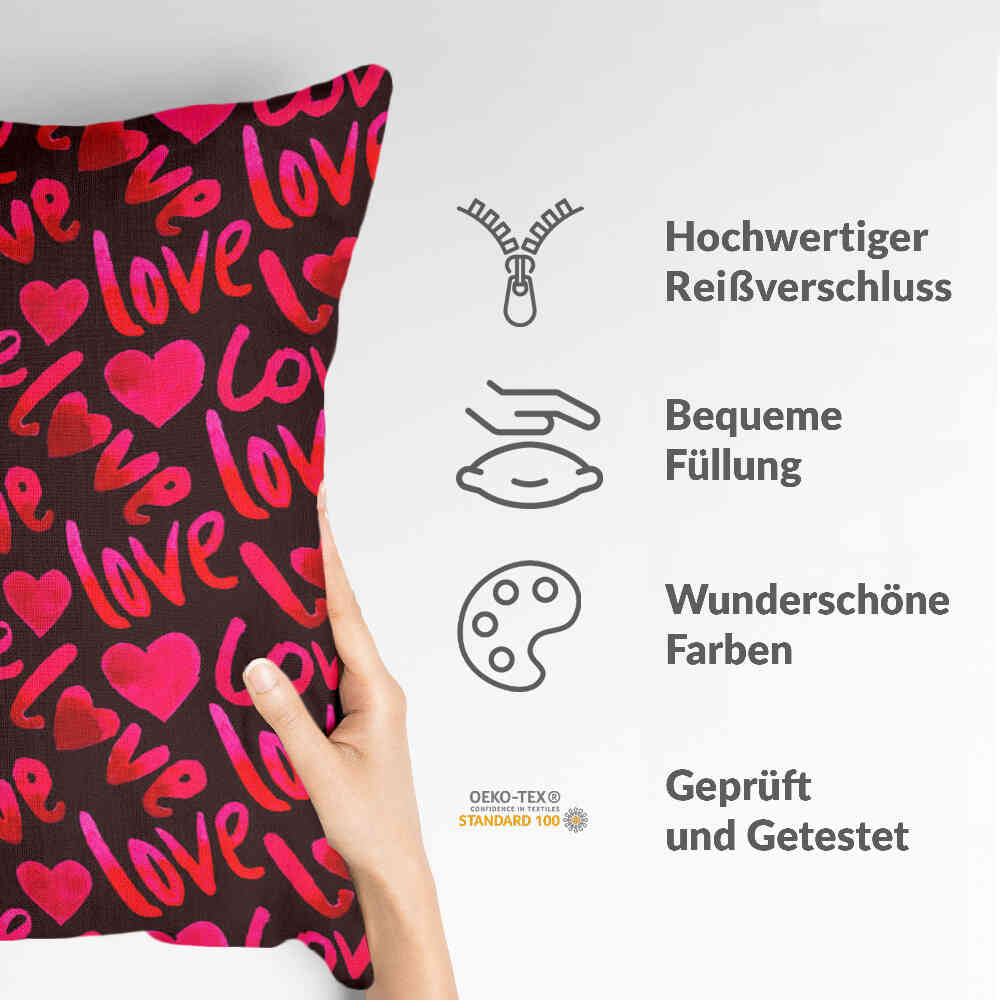 Gezondheidskussen Zwart met opschrift Love