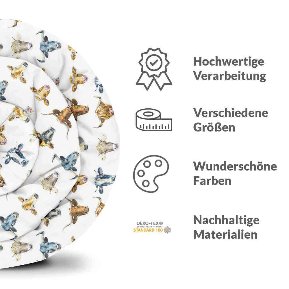 Original Therapiedecke - Baumwoll Bettwäsche Set Weiß mit Stierköpfen