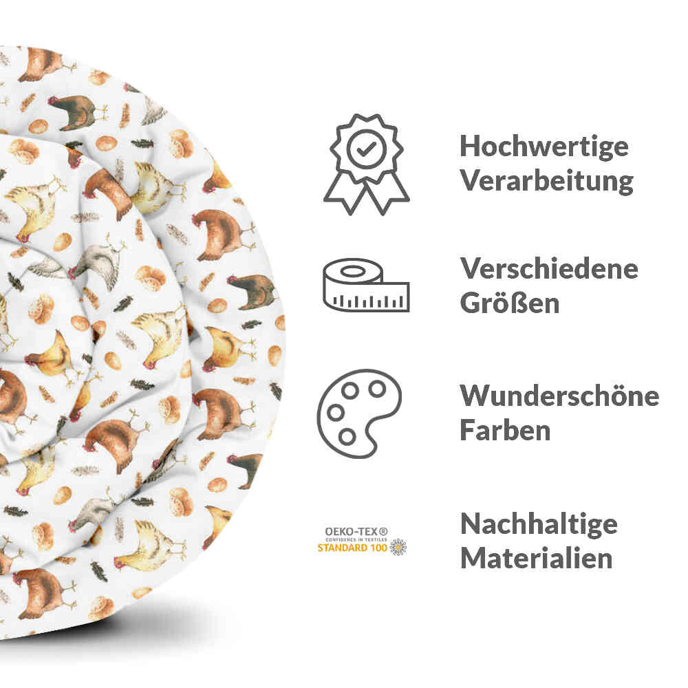 Original Therapiedecke - Baumwollbezug Weiß mit Hühnern