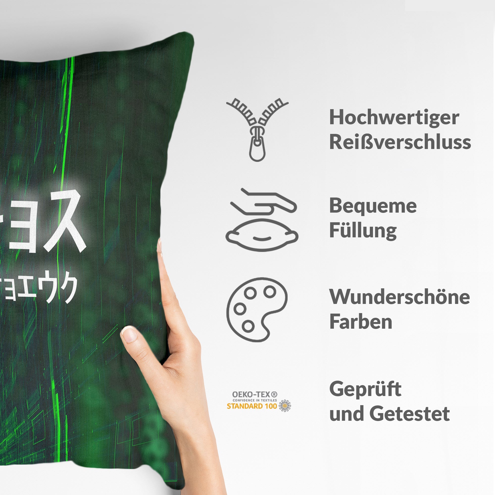 Gezondheidskussen in groen met schrifttekens