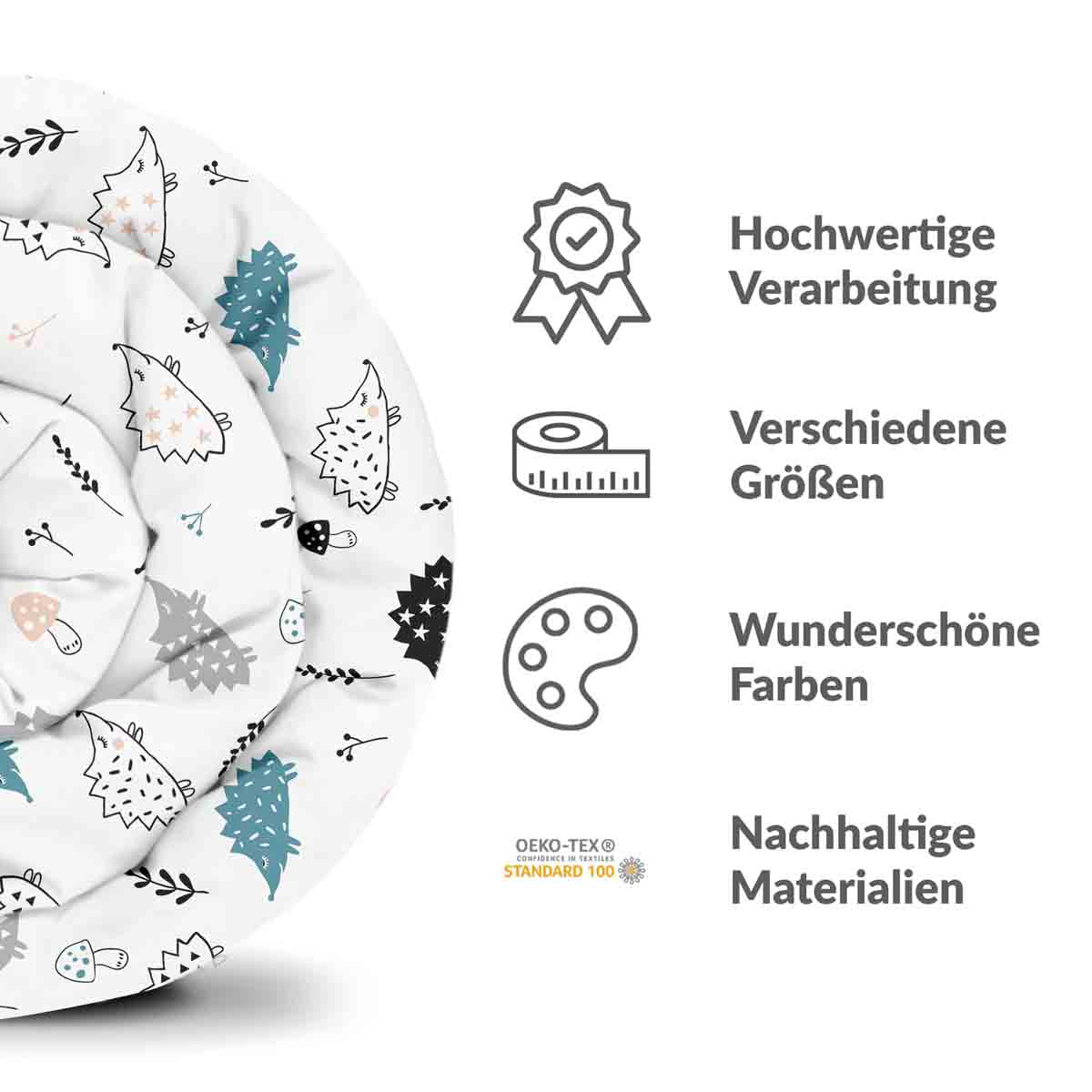 Original Therapiedecke - Baumwollbezug Weiß mit Igel