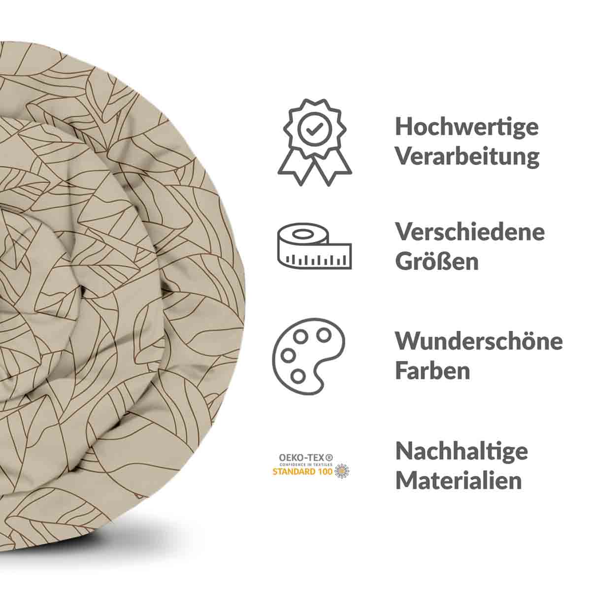 Original Therapiedecke - Baumwoll Bettwäsche Set Beige mit Blattform Schwarz