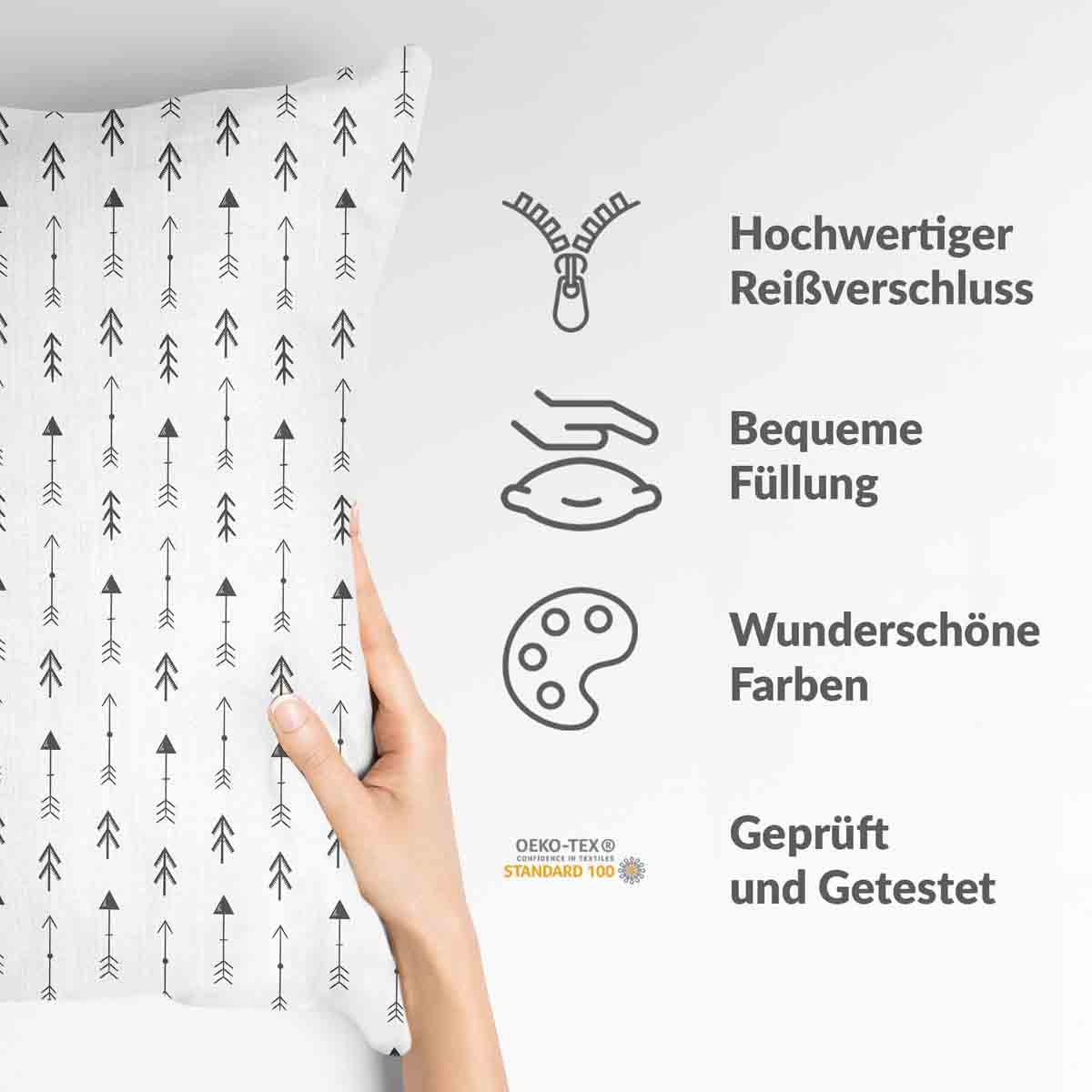 Gezondheidskussen wit met veel zwarte pijlen