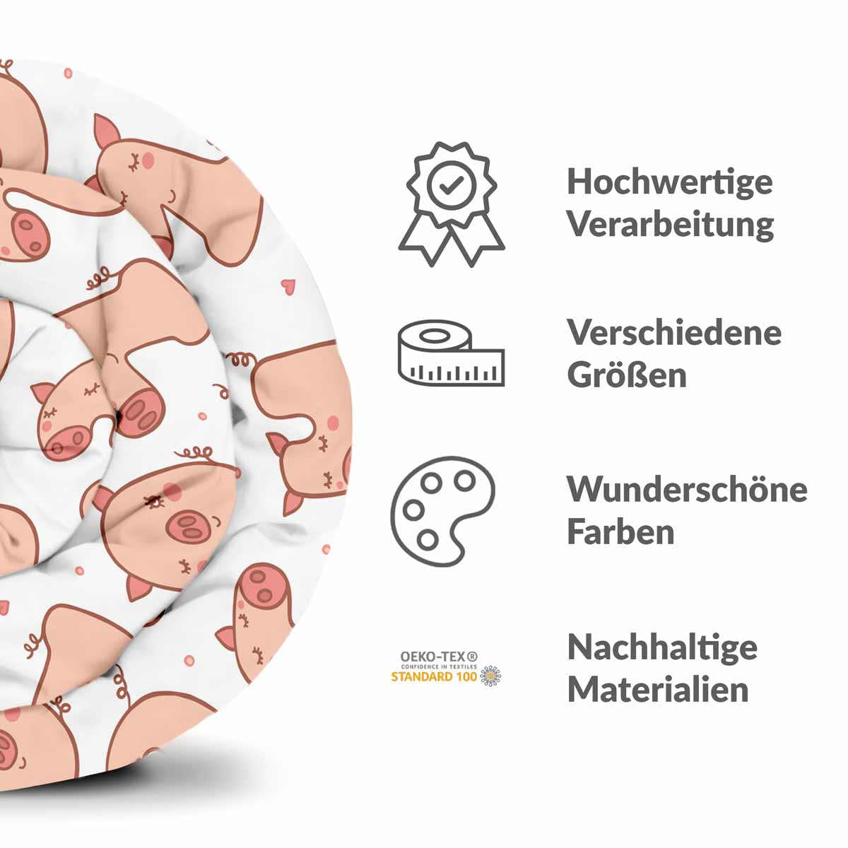 Originele therapiedeken - katoenen hoes wit met cijfers en varkens