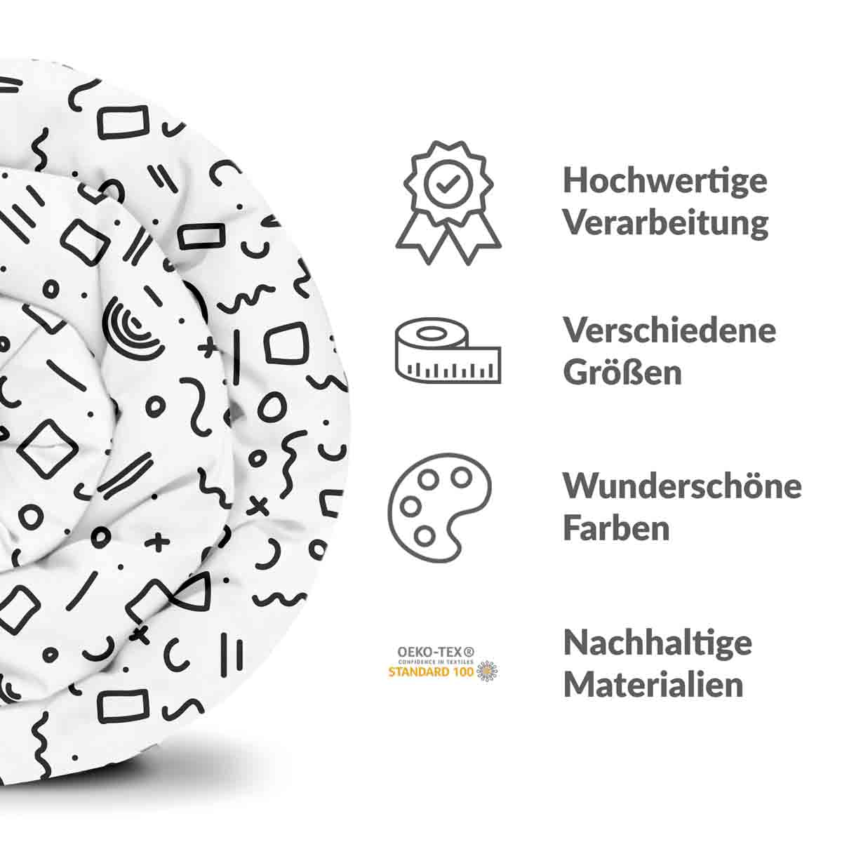 Original Therapiedecke - Baumwoll Bettwäsche Set Weiß mit Formen in Schwarz