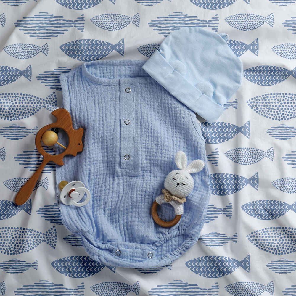 Therapiedekens beddengoed set blauwe vissen