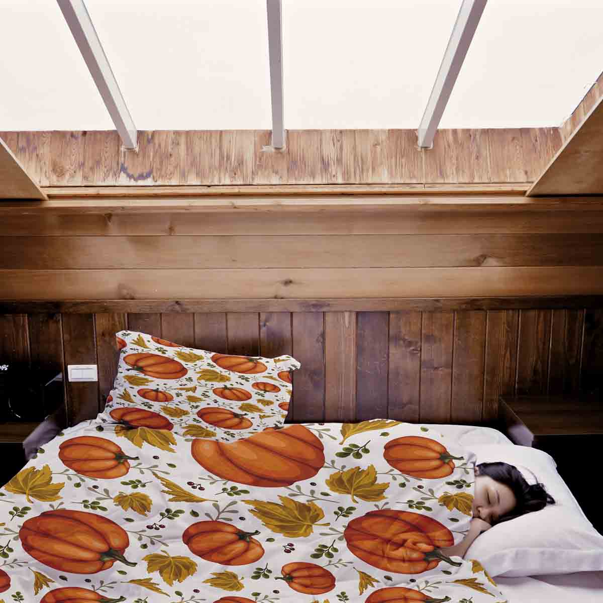 Original Therapiedecke - Baumwollbezug Weiß mit großen Kürbissen