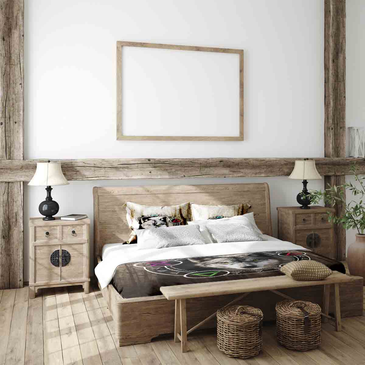 Original Therapiedecke - Baumwoll Bettwäsche Set Braun mit Wolf